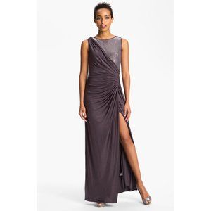 NWT Adrianna Papell Ruched Mixed Media Gown Dress